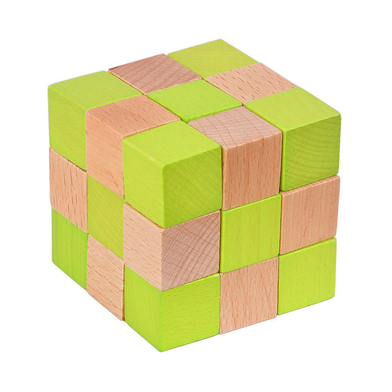 Brain Teaser Cube - Wooden Snake Cube Puzzle IQ Logic