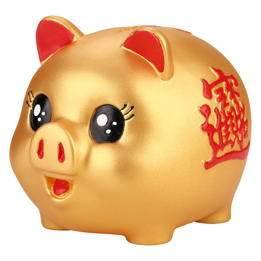 Kids Education Money - Golden Cute Plastic Pig Bank Small